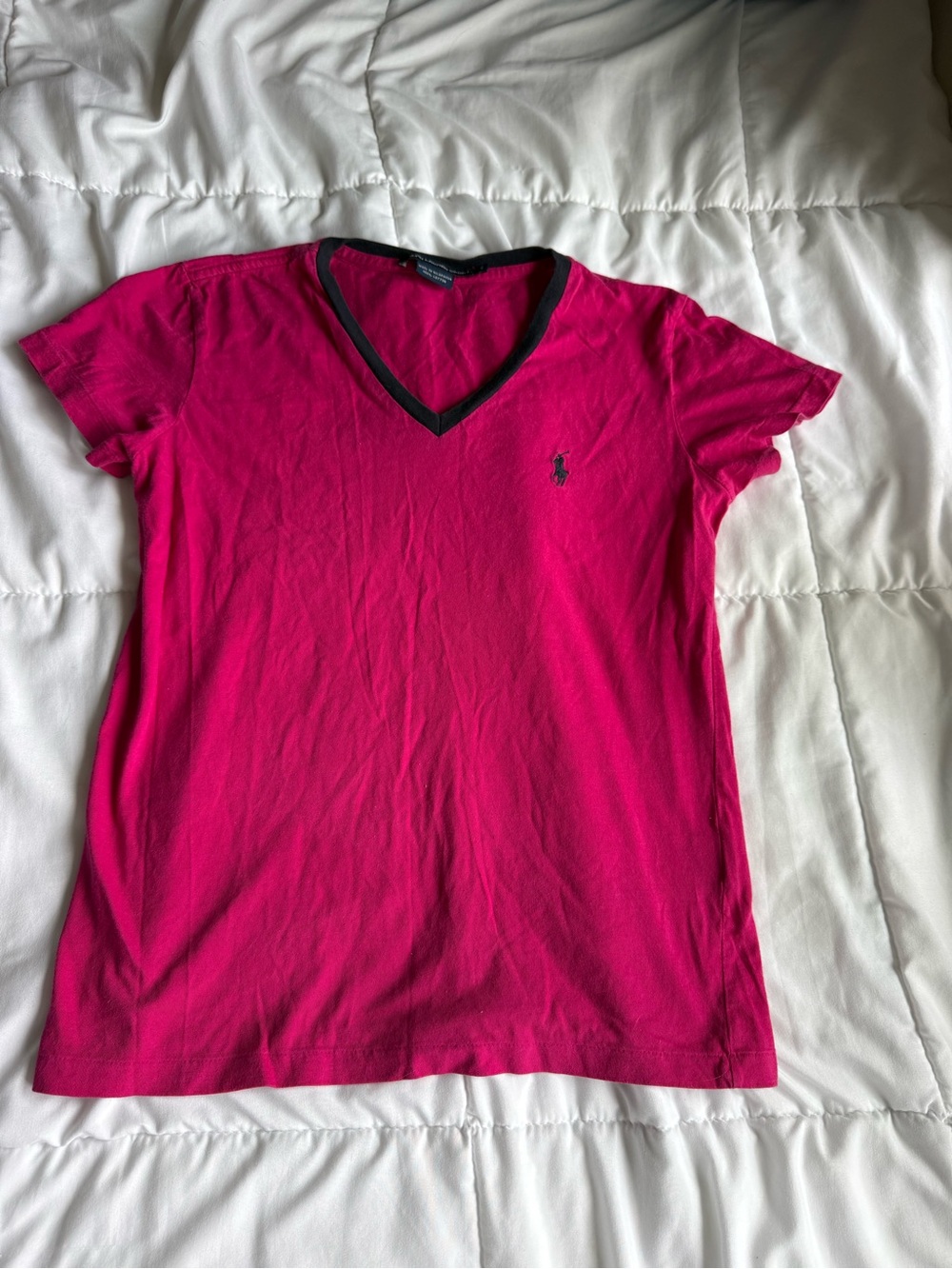 Ralph Lauren Hot Pink V-Neck Polo Tee with Black Trim